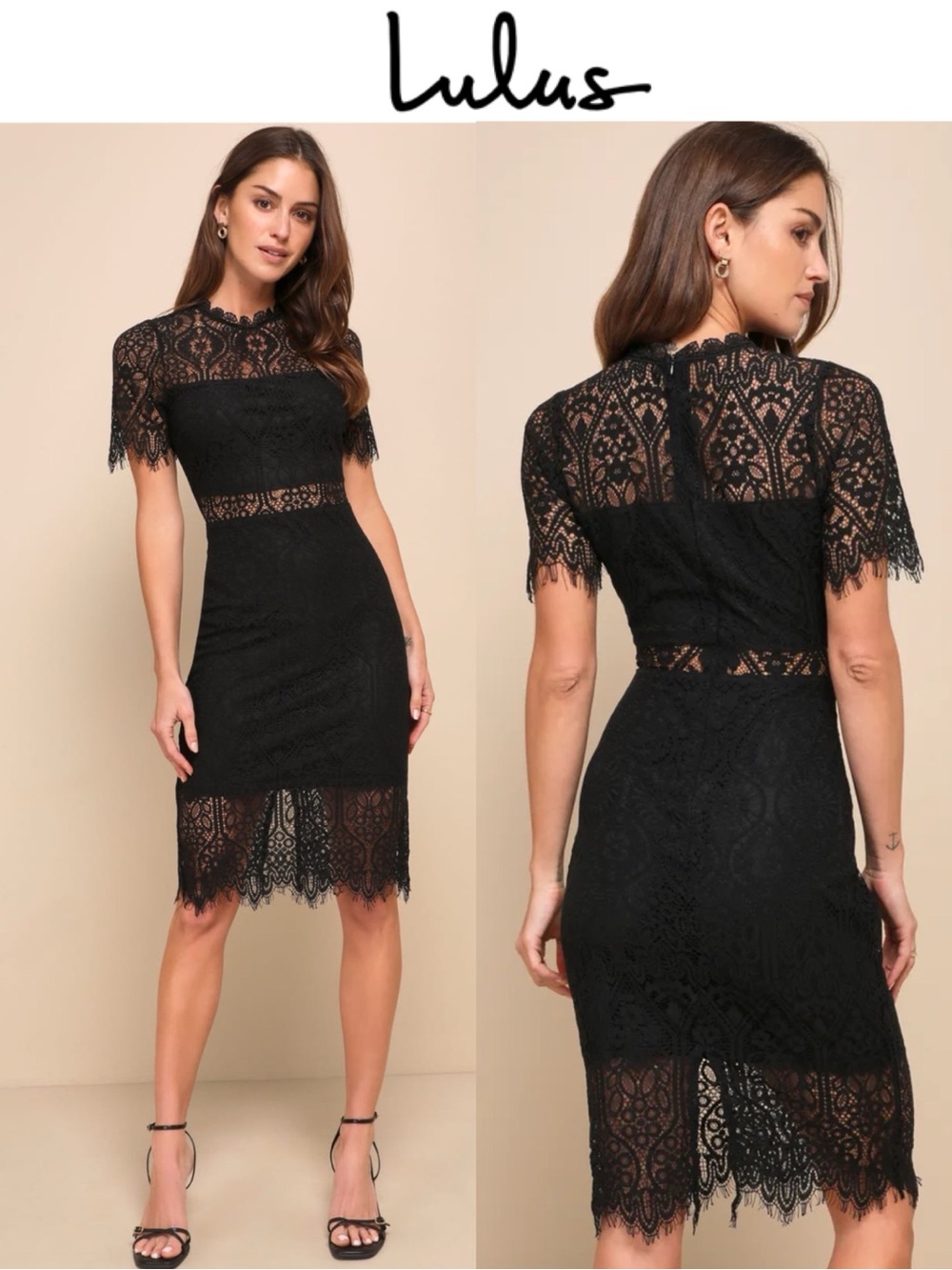 NWT LULU’S REMARKABLE BLACK LACE SHEATH MIDI DRESS COCKTAIL WEDDING SIZE MEDIUM